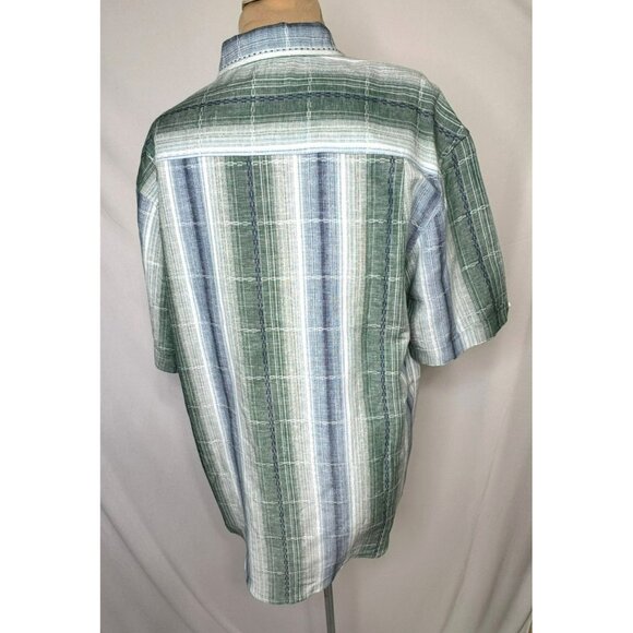 NWT Havanera Mens Green & Blue Plaid Short Sleeve Linen Blend Size M - Picture 8 of 11